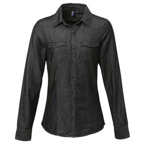 Premier Womens/Ladies Denim Jean Style Stitching Shirt / Black Denim